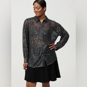 Torrid 0X long sleeve sequin button up tunic shirt NWT
